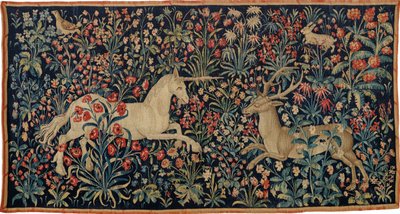 A Unicorn and a Stag in a Field of Flowers by Anonymous master.