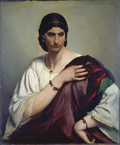 Lucrezia Borgia; Portrait of a Roman Woman in White Tunic and Red Robe by Anselm Feuerbach