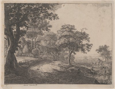 A Man and a Woman Crossing a Stream by Anthonie Waterloo