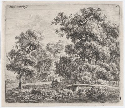 A Man and a Woman Near a Small Bridge, 17th Century by Anthonie Waterloo