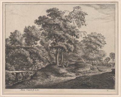A Peasant Woman and Daughter on a Small Wooden Bridge, 17th Century by Anthonie Waterloo