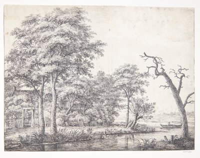 River Landscape with Man in a Dinghy by Anthonie Waterloo