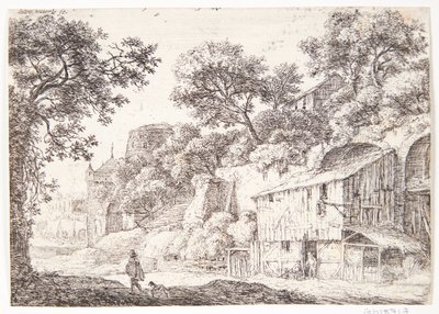 Country Road with Cloaked Man and His Dog by Anthonie Waterloo