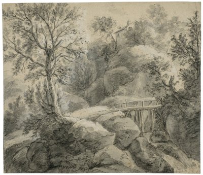 Rocky Landscape with a Bridge Crossing a Stream by Anthonie Waterloo