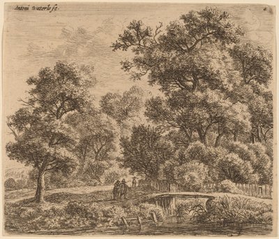 Wooded Landscape with a Bridge by Anthonie Waterloo