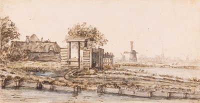 A Farm by Water near a Village by Anthonie van Borssom
