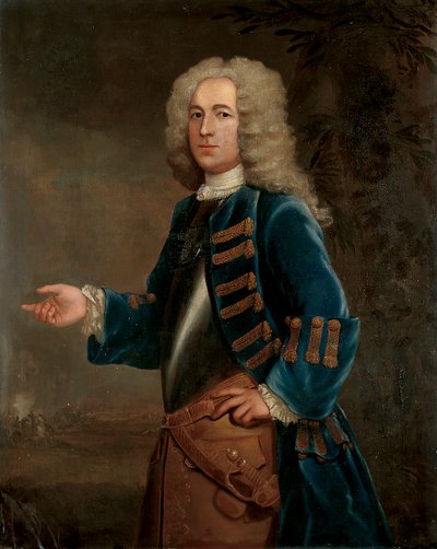 Portrait of Henry Boyle, Captain of Horses, in a Landscape, with a Battle Beyond by Anthony Lee