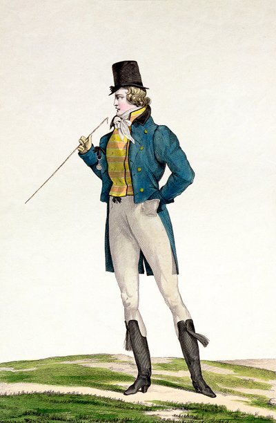 A Dandy in a Robinson Hat, with Childlike Curls, Knitted Trousers, and Riding Boots, Plate 5 in the Incroyable et Merveilleuse Series of Fashion Plates, Engraved by Georges Jacques Gatine by Antoine Charles Horace Vernet