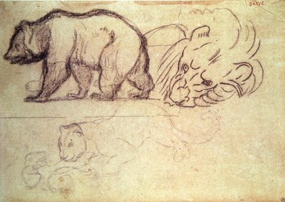 A bear walking, the head of a lion and a leopard attacking an animal by Antoine Louis Barye