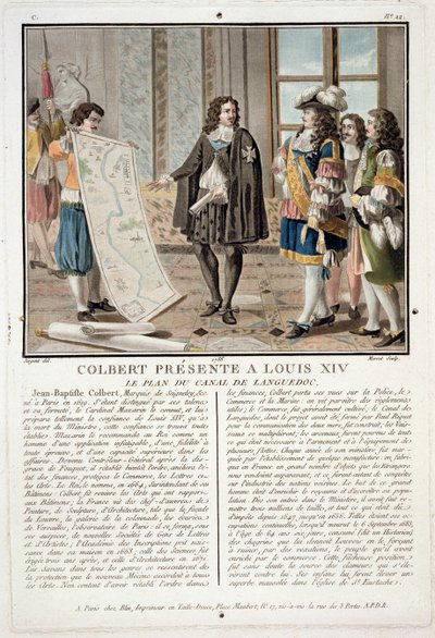 Jean Baptiste Colbert presents the map of the Canal du Languedoc to Louis XIV, engraved by Jean Baptiste Morret, 1788 by Antoine Louis Francois Sergent Marceau