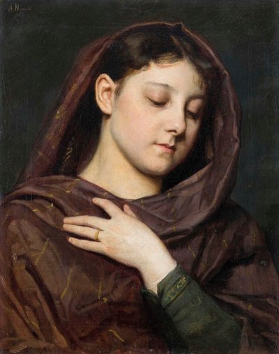Portrait of a Girl with the Gesture of the Holy Virgin Mary by Anton Nowak