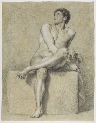Seated Male Nude, Frontal, with the Left Leg Crossed over the Right, Looking Up by Anton Raphael Mengs