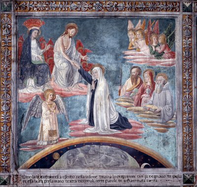 Life of St. Francesca Romana: During an ecstasy, the Divine Redeemer takes Francesca by the right hand by Antoniazzo Romano