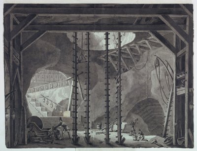 Stage Design, Men Constructing Building in Cave by Antonio Giuseppe Basoli