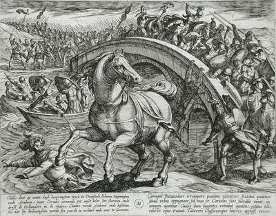 Civilis Forced to Dismount and Swim Across the River by Antonio Tempesta