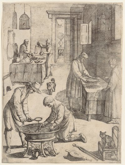 Men and Women Weighing, Sieving and Cooking Broth by Antonio Tempesta