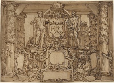 An Architectural Wall Design in Honor of Henry IV, the Gallic Hercules by Antonio Tempesta or Agostino Ciampelli