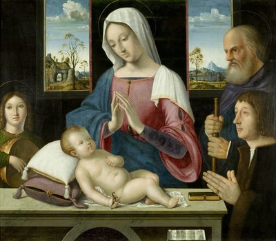 Virgin and Child with Saint Joseph and Donor (centre panel of the Withypool Triptych) by Antonio da Solario