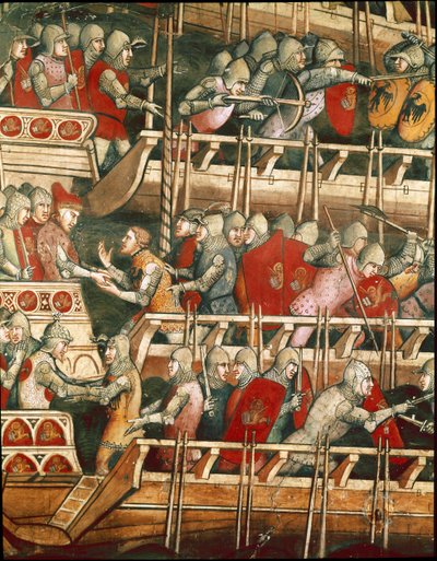 Naval battle in Punta Salvore in the Gulf of Trieste. Detail of the exchanges of hostages by Aretino Luca Spinello or Spinelli