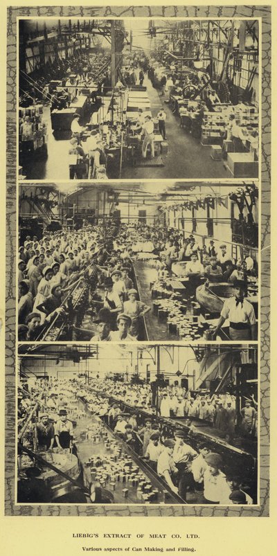 Can making and filling, factory of the Liebig Extract of Meat Company, Ltd, Argentina by Argentinian Photographer