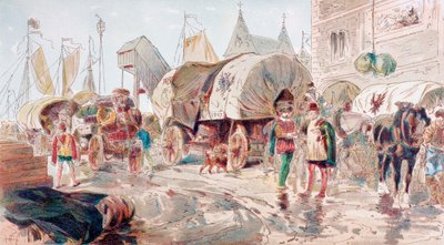 Horse Drawn Wagons Full of Goods and Belonging to the Hanseatic League Arrive at a Port, 16th Century by Armand Jean Heins