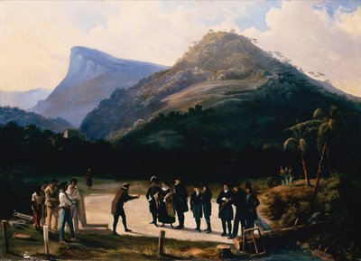 An Architect with his Patrons preparing to lay the Foundation stone of a Villa below the Corcovado Mountain by Arnaud Julien Pallière