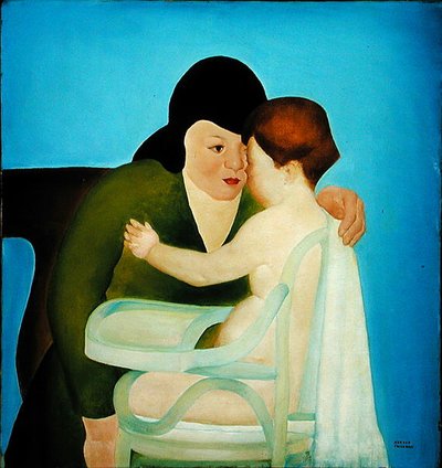Woman with Child in Highchair by Arnold Aaron Friedman
