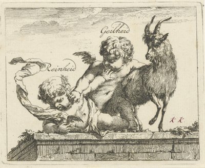 Battle Between Purity and Lust, Purity Lust (title on object), Forty-One Pieces, Various Emblems (series title) by Arnold Houbraken