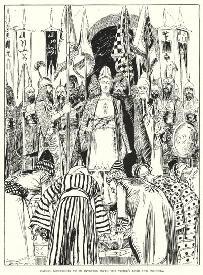 Caused Noureddin to be invested with the vizier