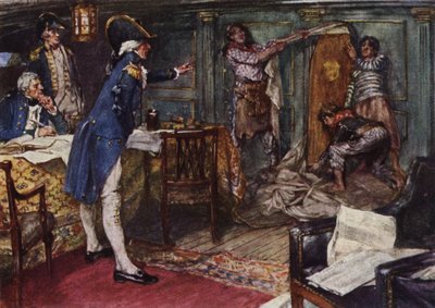 Nelson has the coffin presented to him by Captain Hallowell placed against the bulkhead of his cabin by Arthur David McCormick