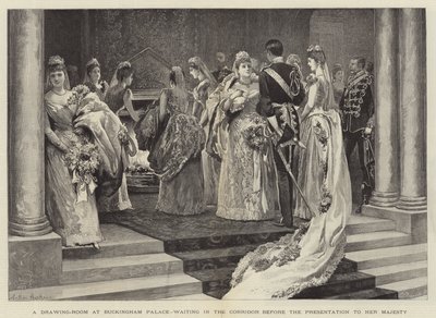 A Drawing-Room at Buckingham Palace, waiting in the Corridor before the Presentation to Her Majesty by Arthur Hopkins