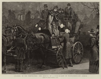 Coaching in the Winter-Time, the Arrival of a Four-in-Hand in Northumberland Avenue by Arthur Hopkins