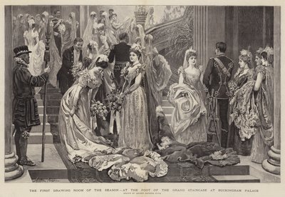 The First Drawing Room of the Season, at the Foot of the Grand Staircase at Buckingham Palace by Arthur Hopkins