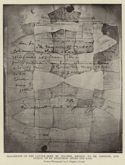 Fragments of the Letter Sent by Colonel Rhodes to Dr Jameson, and Picked Up at Doornkop After the Raid by Arthur Hughes