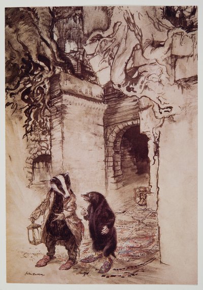 Crossing the hall, they passed down one of the principal tunnels, from Wind in the Willows by Kenneth Grahame, pub. 1940 by Arthur Rackham