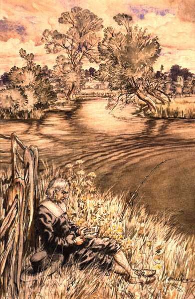 Izaak Walton Reclining Against a Fence, one of a series of illustrations from Izaak Walton, 