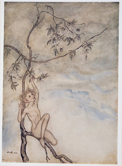 Merrily, merrily shall I live now under the blossom that hangs on the bough, illustration from William Shakespeare