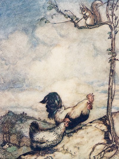 Now we will go up the hill and have a good feast before the squirrel carries off all the nuts by Arthur Rackham