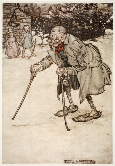 Old man with two sticks, from Rip Van Winkle by Washington Irving, pub. 1910 by Arthur Rackham