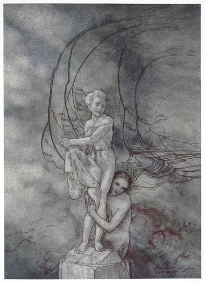 She Put Her Arms Round the Marble Figure Which Was So Like the Prince by Arthur Rackham