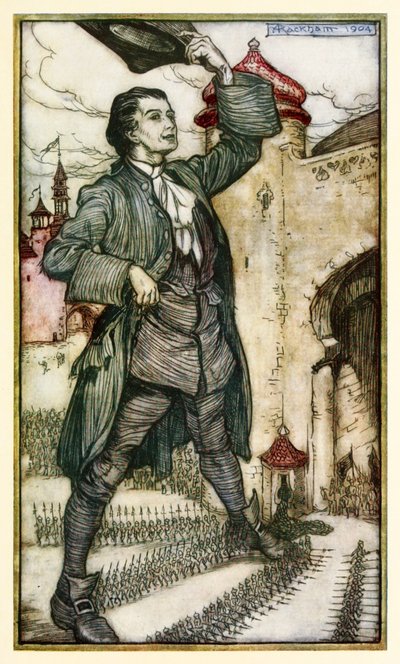 The Emperor of Lilliput reviews his troops from Part I: A Voyage to Lilliput in Gulliver