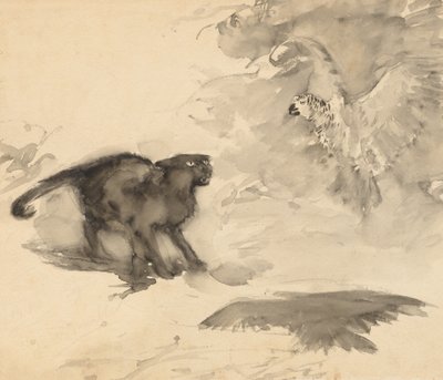The Parrot and the Cat (Sketch for "Good-Night" by Eleanor Gates) by Arthur Rackham