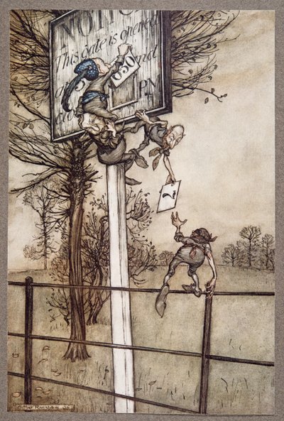 These tricky fairies sometimes slyly change the board on a ball night, from Peter Pan in Kensington Gardens by J.M. Barrie, pub. 1906 by Arthur Rackham