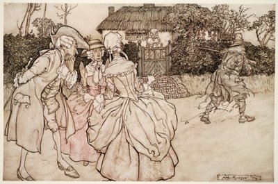 They All Stared at Him with Equal Marks of Surprise and Invariably Stroked Their Chins, from Rip Van Winkle by Washington Irving, pub. 1910 by Arthur Rackham
