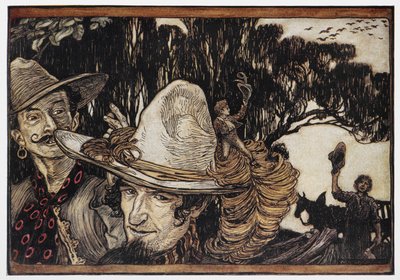 Tom Thumb Sitting on the Brim of a Hat by Arthur Rackham