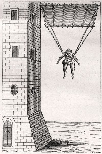 Homo Volans - The Parachute invented by Fausto Veranzio by Artist Unknown