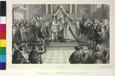 Wedding of King Matthew I with Archduchess Anna by Cardinal Franz of Dietrichstein on 4th December 1611 by Artist Unknown