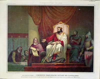 Charlemagne Issuing the Capitulary of Herstal in 779, engraved by Eugene Ronjat by Ary Scheffer