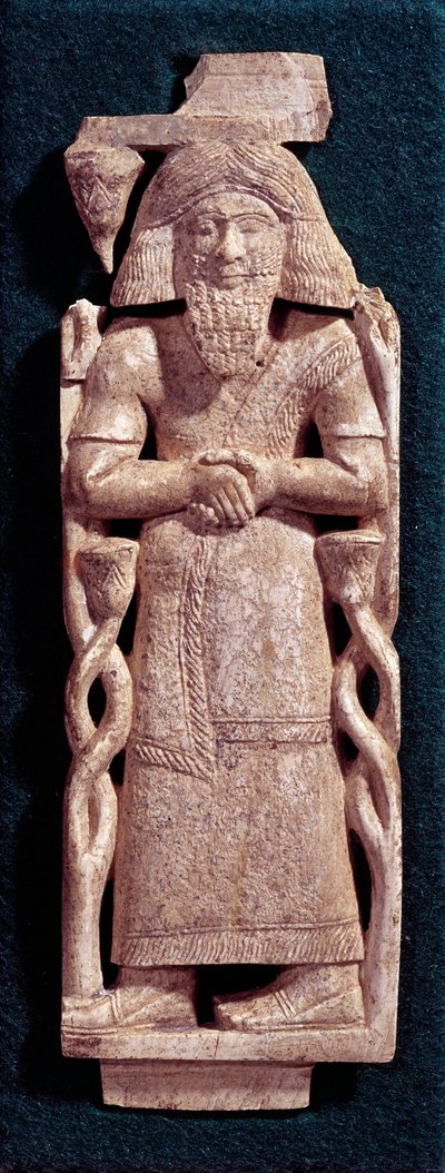 Bearded Character with Long Hair, Cut in an Ivory Wafer by Assyrian