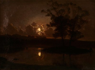 Harvest Evening at Hjortekær, Jægersborg Deer Park, Moonlight by August Jerndorff